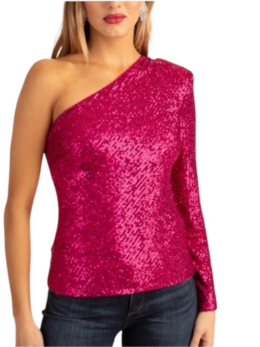Trina Turk Medium Hot Pink Over The Moon Sequin Top.